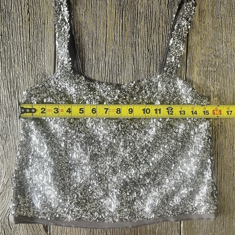 Abercrombie & Fitch Sequin Cropped Tank Top XS Silver Open Back Sparkly - Picture 6 of 12